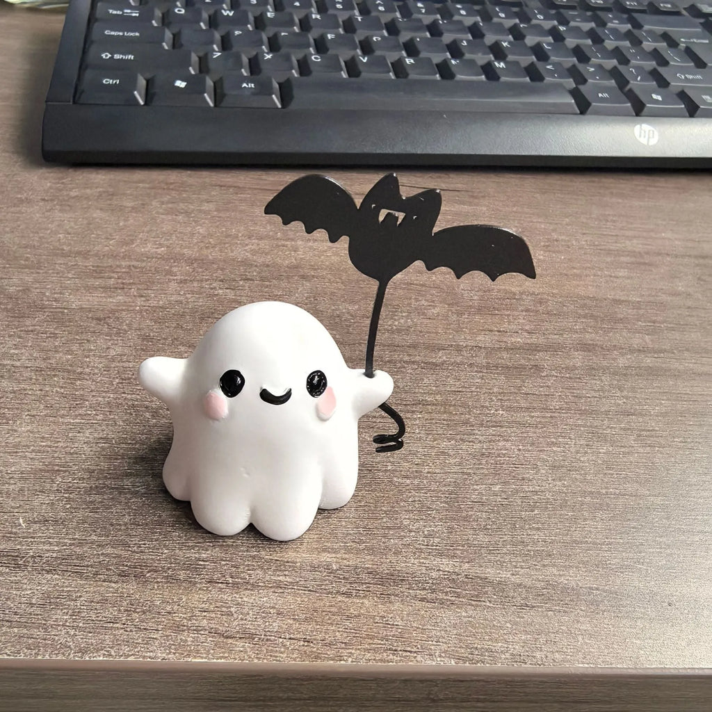 Miniature resin ghost walking dog statue holding bat Halloween decoration