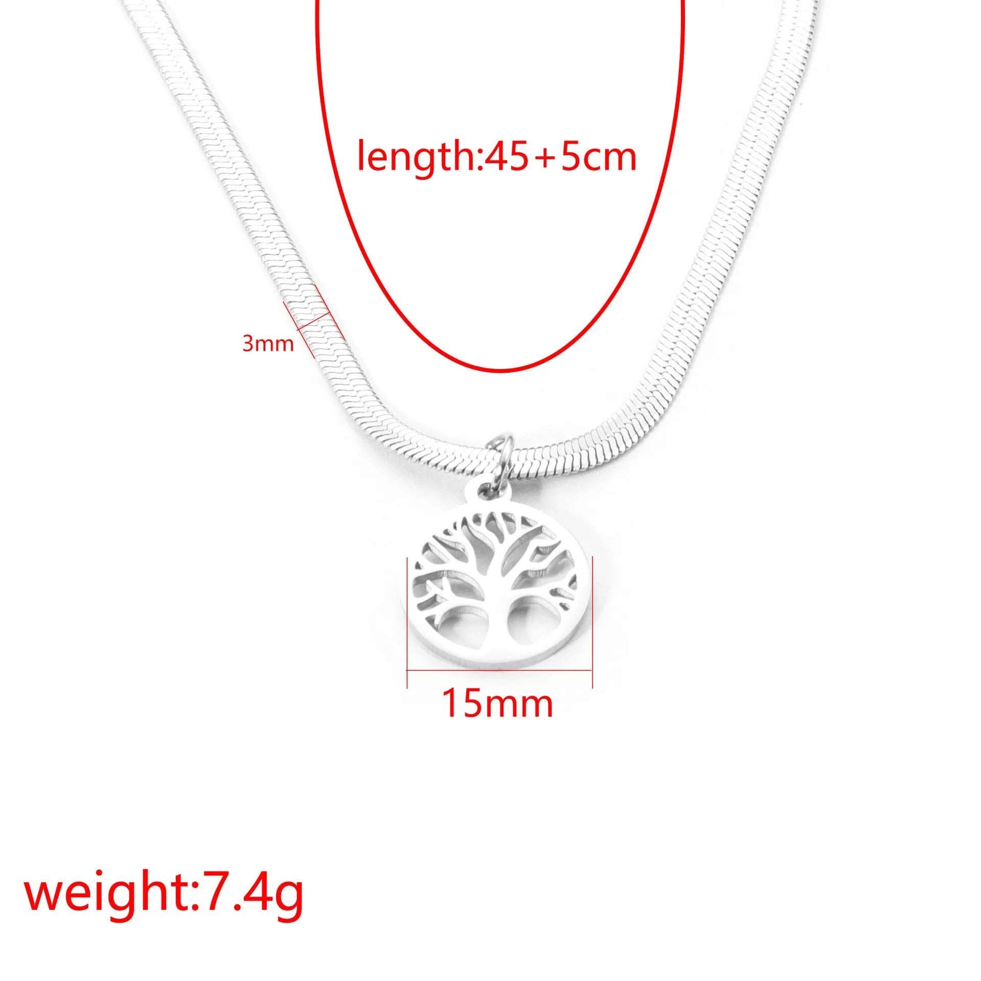 Stainless steel Lucky Tree clavicle chain necklace with adjustable snake bone chain and tree pendant