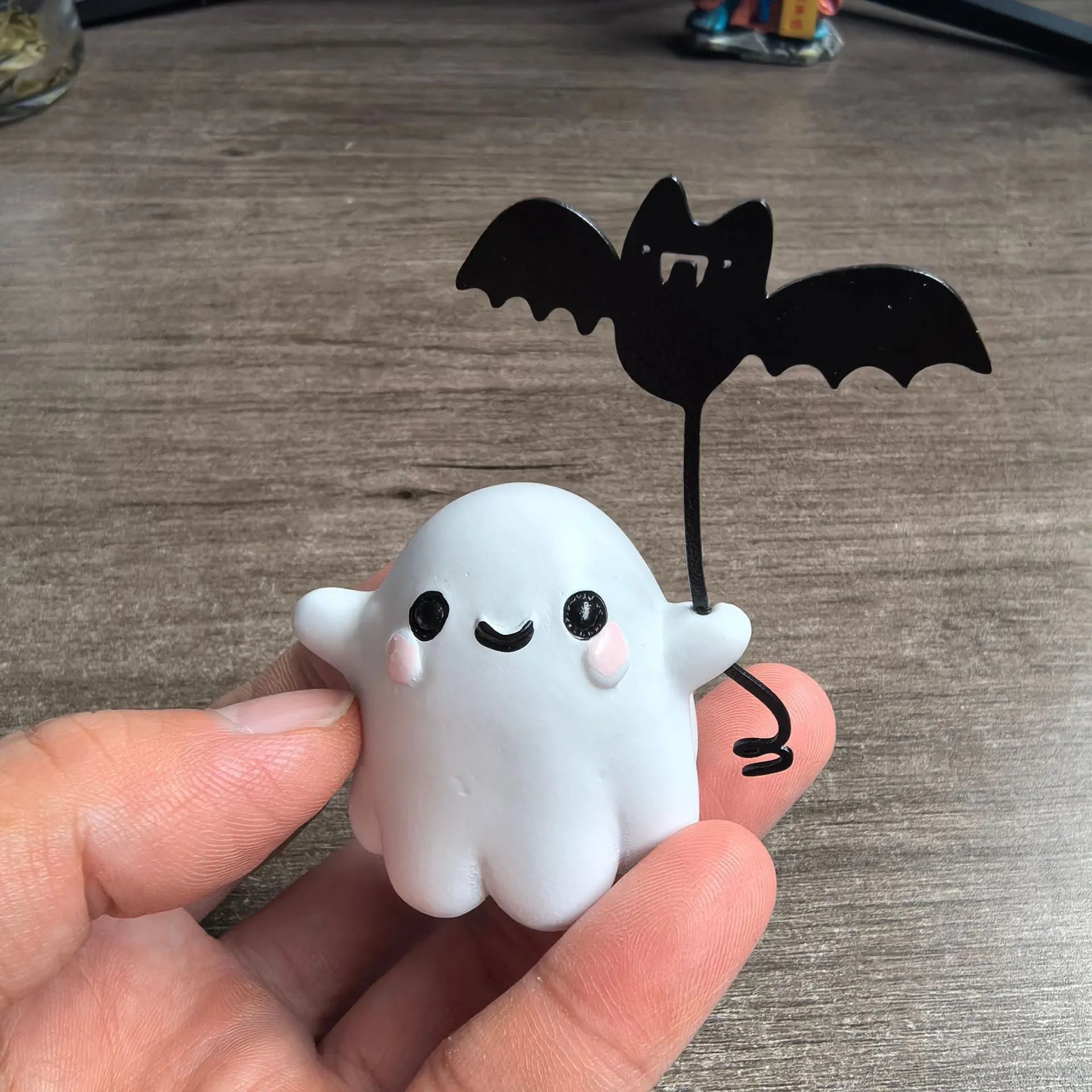 Miniature resin ghost walking dog statue holding bat Halloween decoration