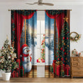 Pair of 3D digitally printed Christmas curtains with a European pattern on polyester fabric.