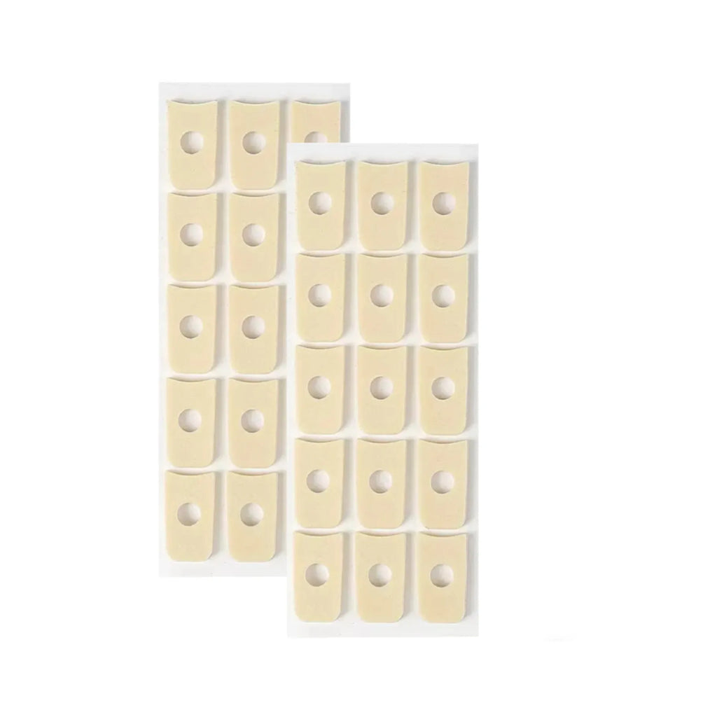 Four shapes of women's soft PU heel corn protectors: large oval, small oval, U-shaped, and circular pads.