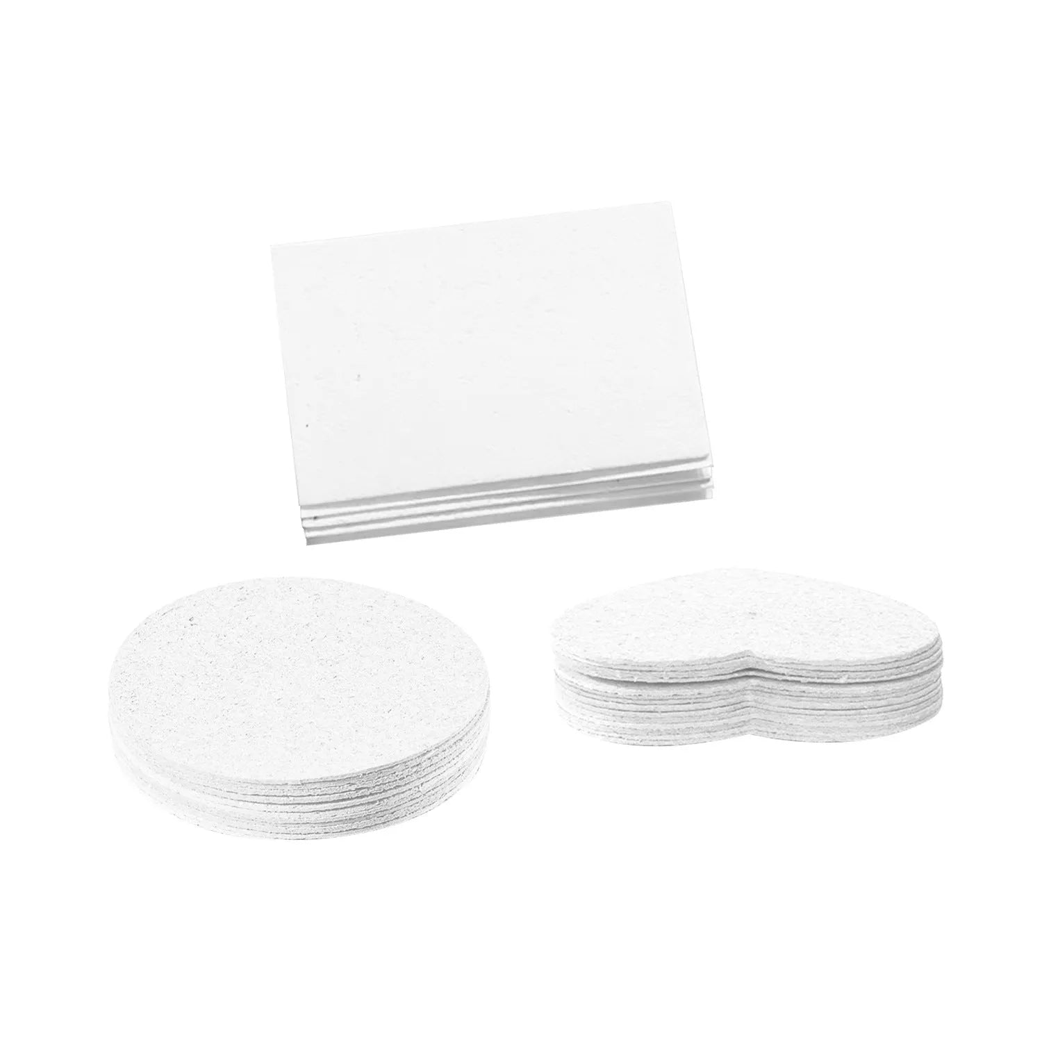 Wood pulp paper painting set showing 30 sheets, six fountain pens, and heart, round, and square cellulose sponges.