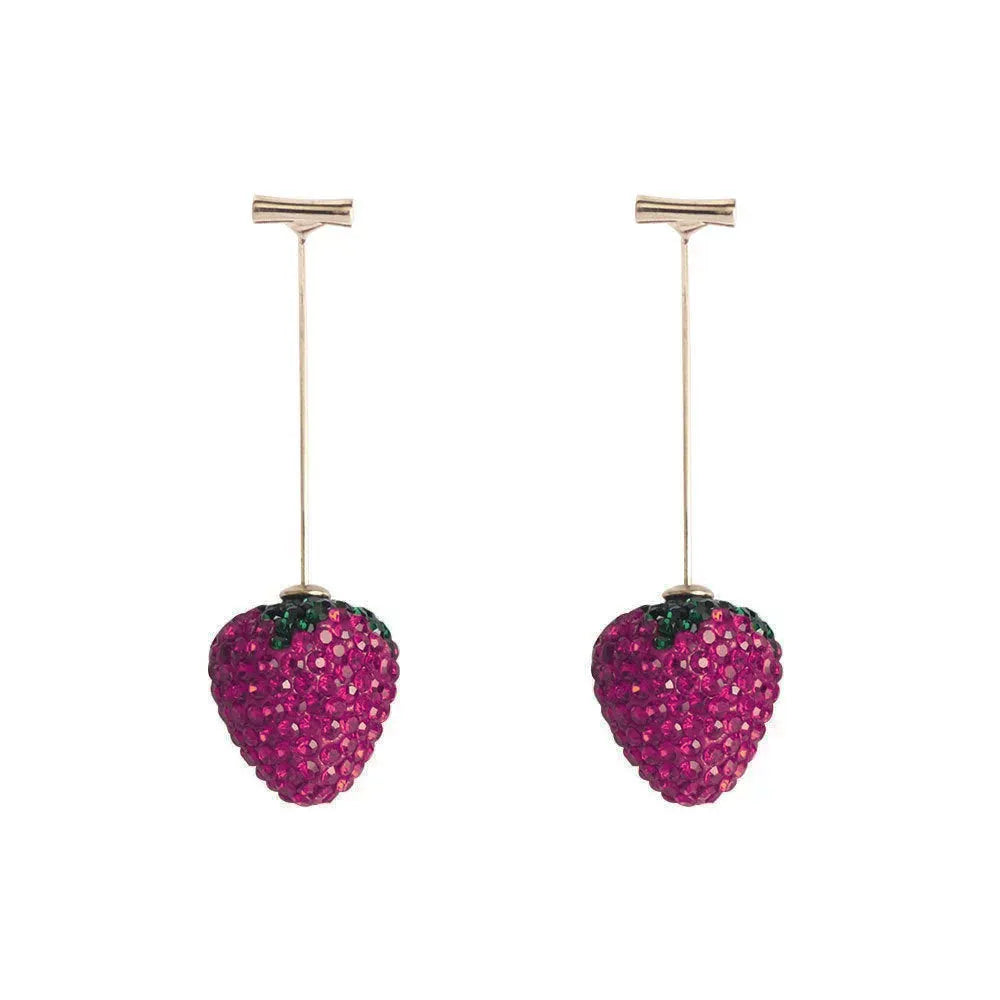 Red strawberry geometry earrings for women with zinc alloy construction