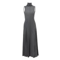 Grey women's slim-fit half turtleneck backless dress with high waist on a mannequin