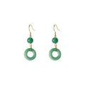 Green Chinese peace buckle geometric earrings with zinc alloy construction and 14K gold plating