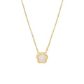 White Mother Shell Flower necklace with gold or silver chain on display