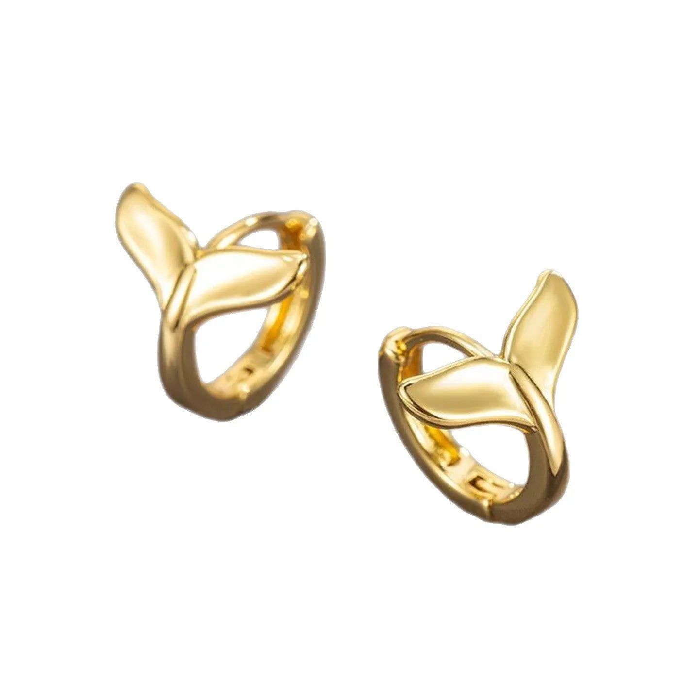 Women's fashion fishtail earrings in electroplated copper with white gold or yellow gold colour options