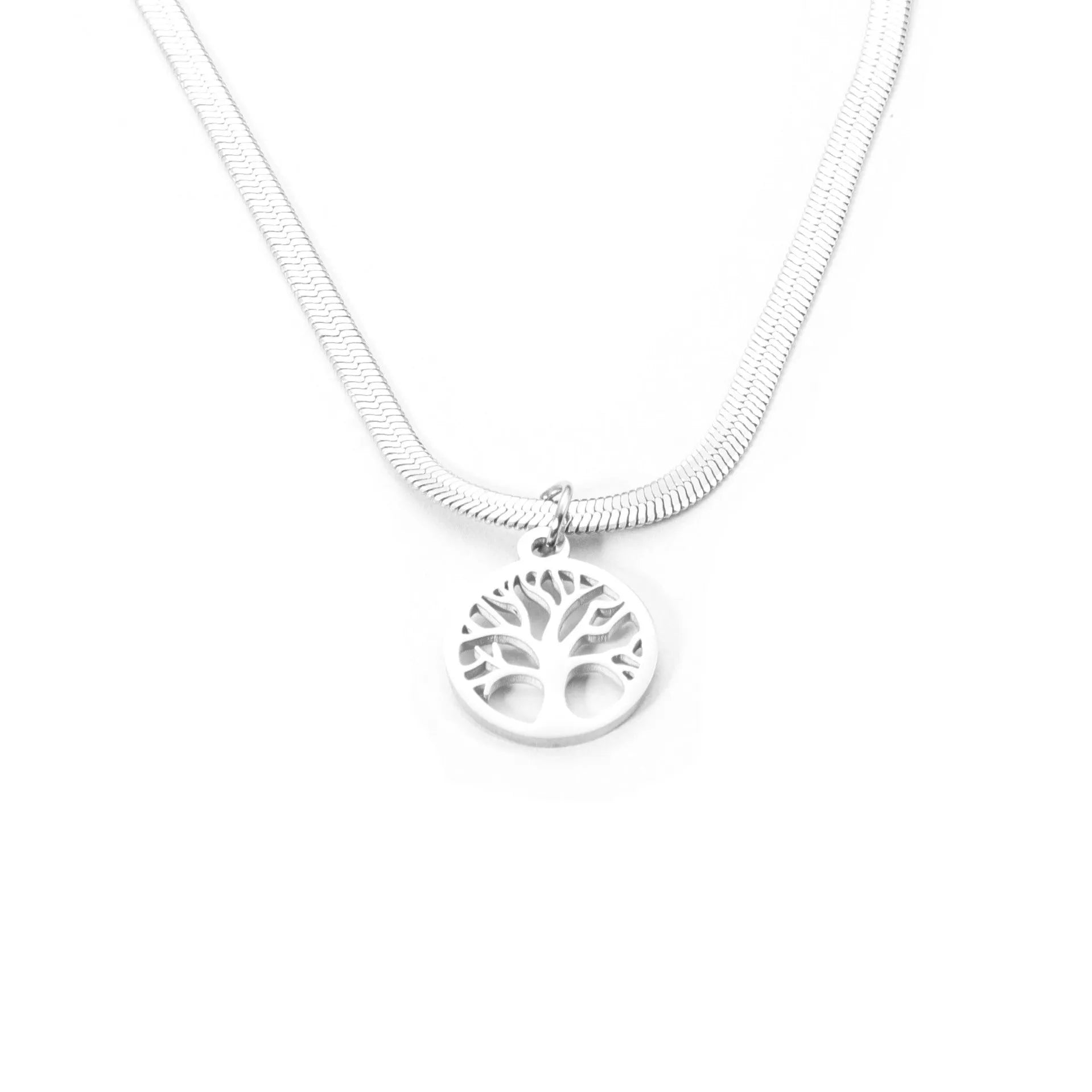Stainless steel Lucky Tree clavicle chain necklace with adjustable snake bone chain and tree pendant