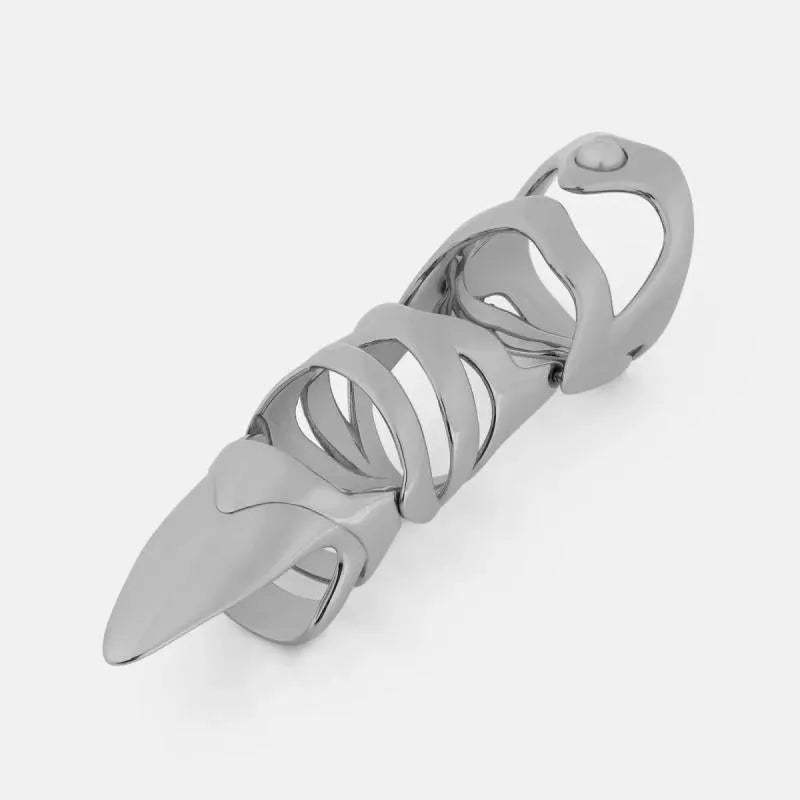 Silver punk armour finger cover ring made from metal alloy