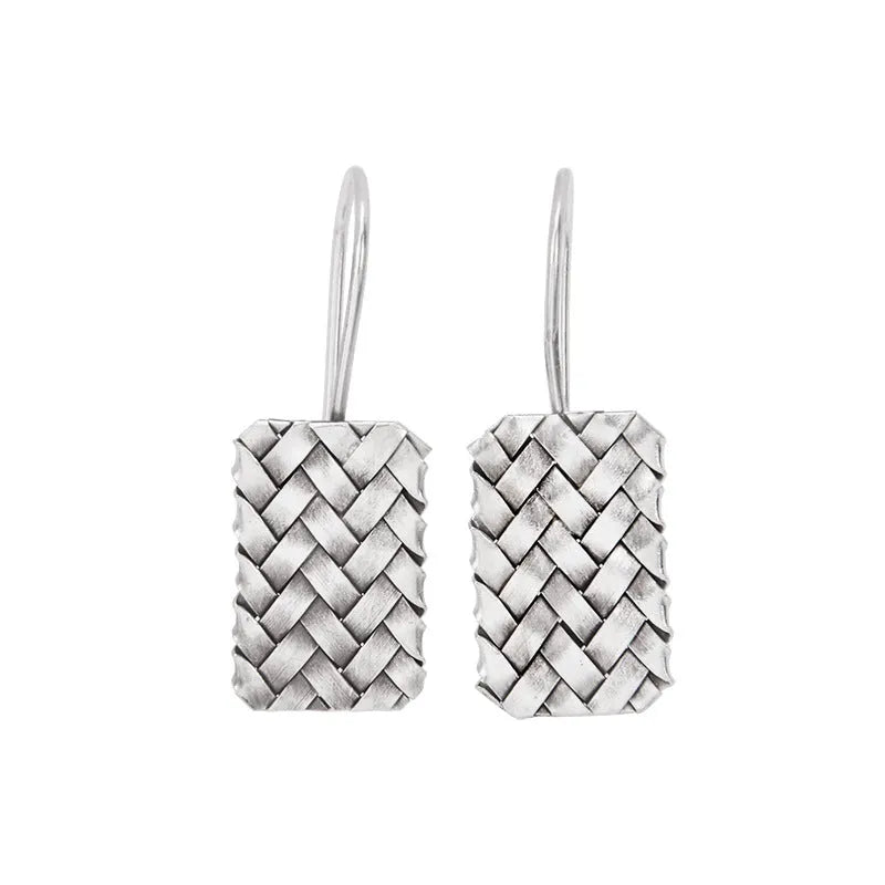 925 sterling silver geometric earrings with woven diamond plaid pattern for women