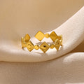 Geometric titanium steel women's ring with gold diamond finish and adjustable band