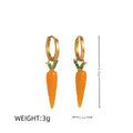 Copper electroplated earrings with detailed carrot, orange, blueberry, chilli, lemon, olive, and peach fruit vegetable designs.