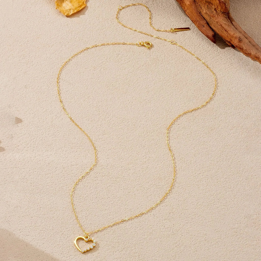 S925 sterling silver hollow heart necklace in gold or platinum colour option