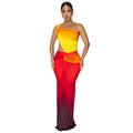 Women's cross-shoulder gradient maxi dress in polyester with high waist and sleeveless design