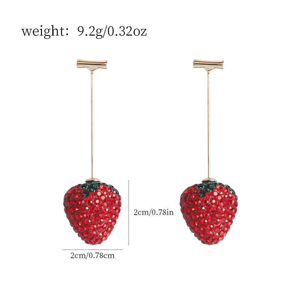 Red strawberry geometry earrings for women with zinc alloy construction