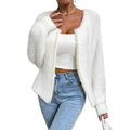 White women's V-neck cardigan with beaded knit texture