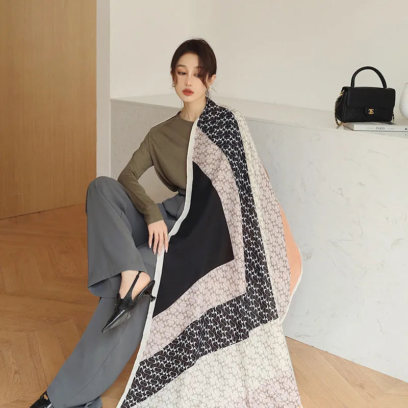 Vintage printed mid-length polyester scarf in 180cm by 90cm dimensions showing pattern detail