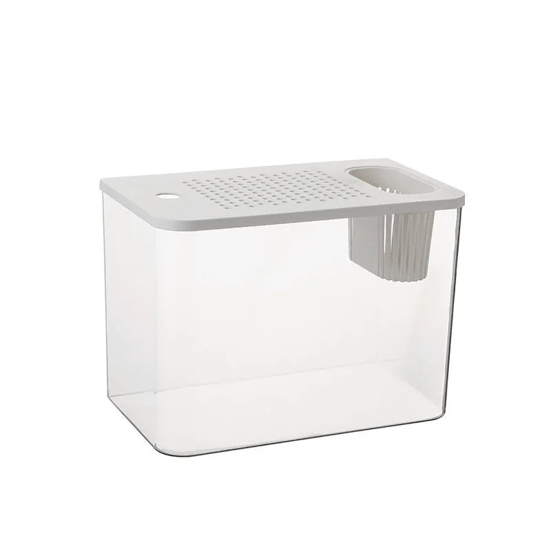 Black ecological betta fish tank with cover measuring 32cm length for desktop aquarium display