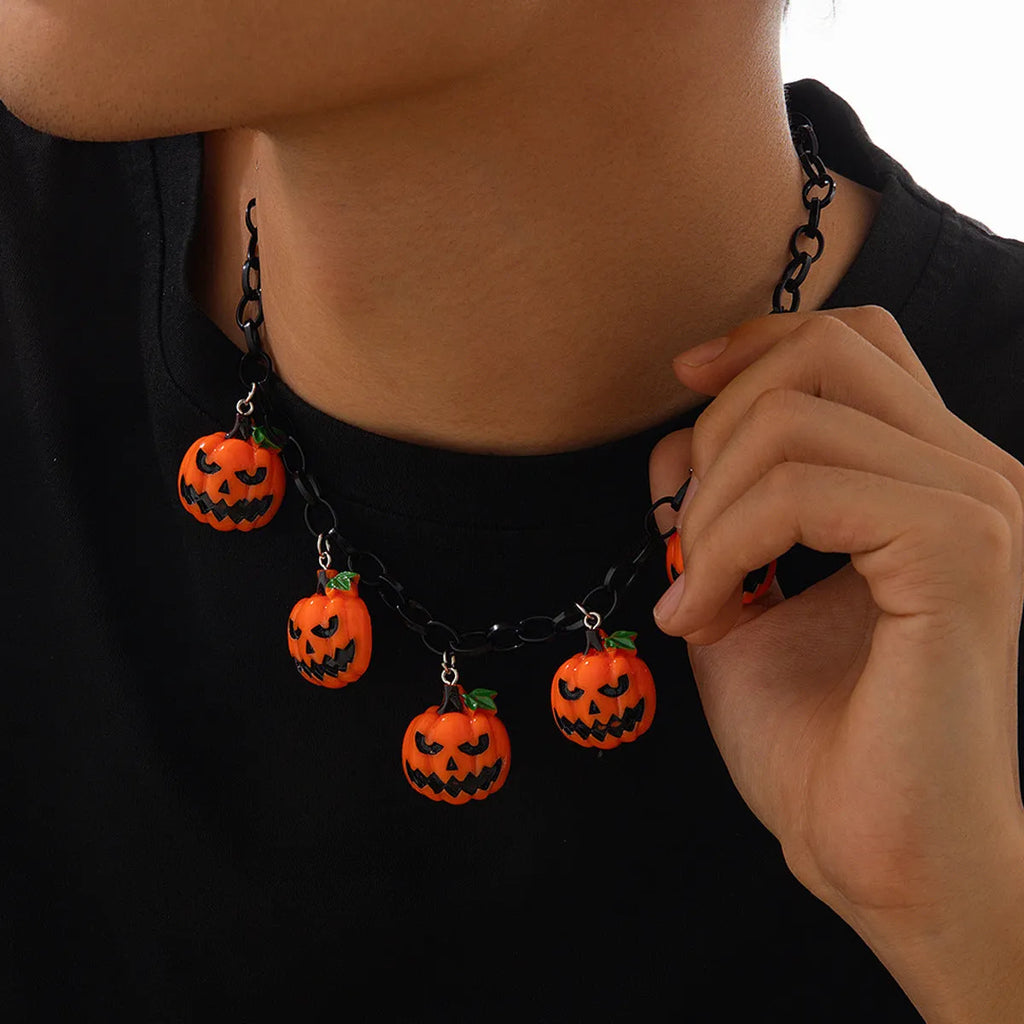 Halloween ghost pumpkin necklace with acrylic cartoon character pendant on plastic chain