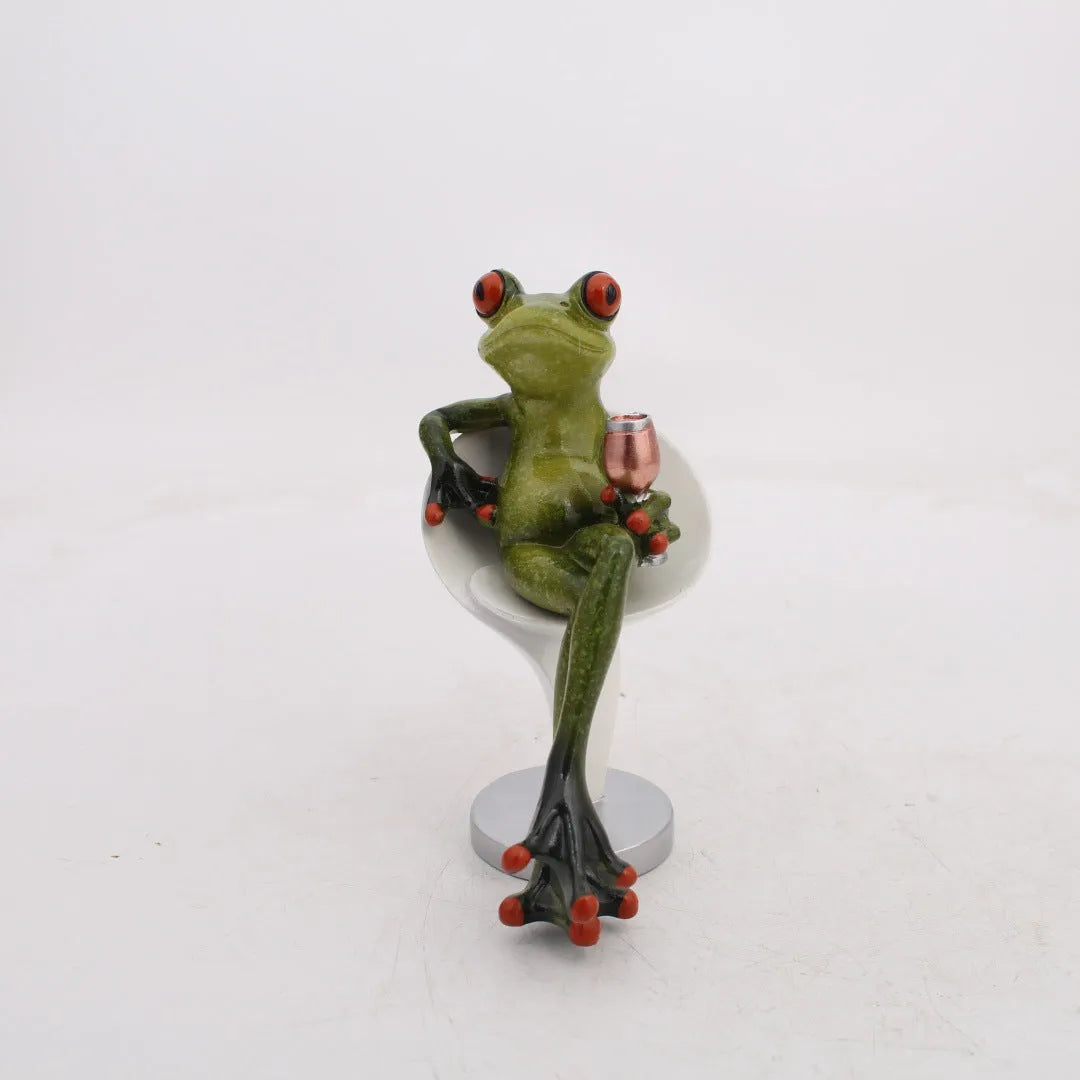 Pastoral style synthetic resin frog decoration figurine for home shelves.