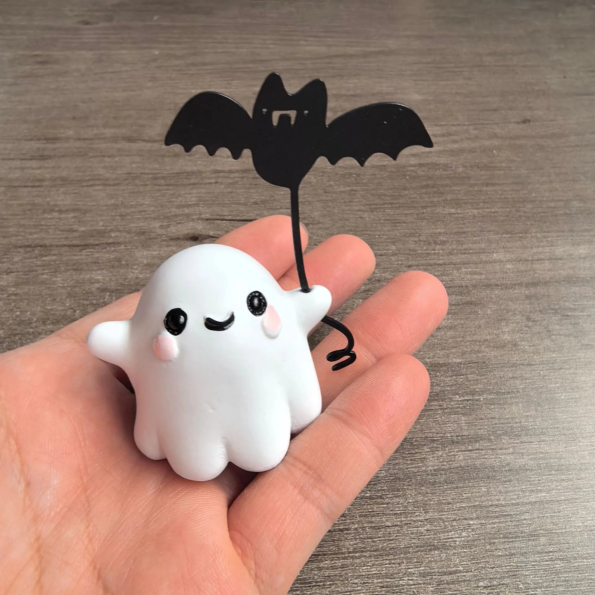 Miniature resin ghost walking dog statue holding bat Halloween decoration