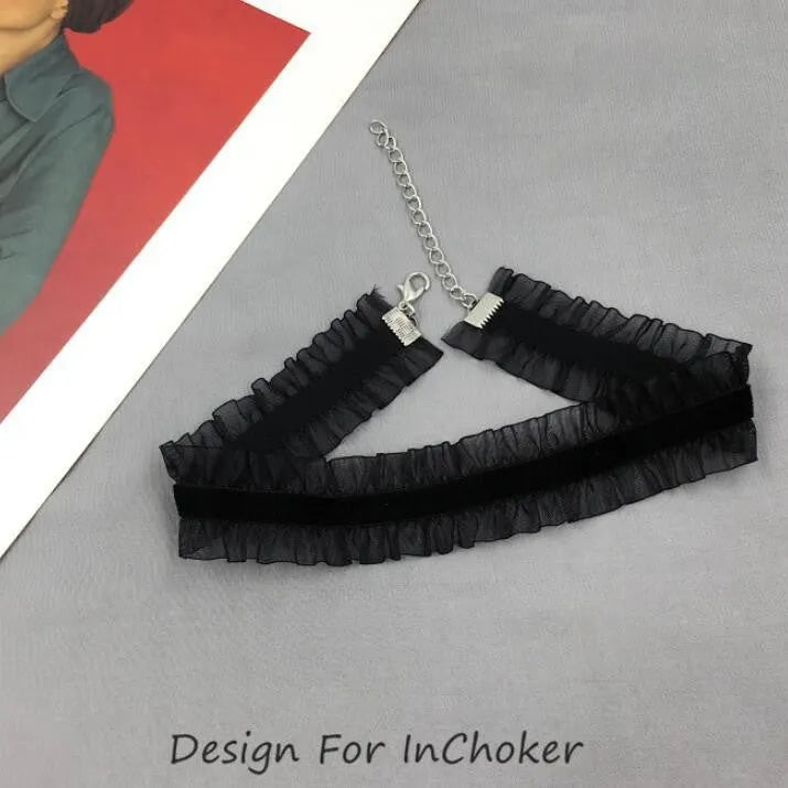 A velvet ruffled floral pendant necklace with a snake bone chain in light coffee colour.