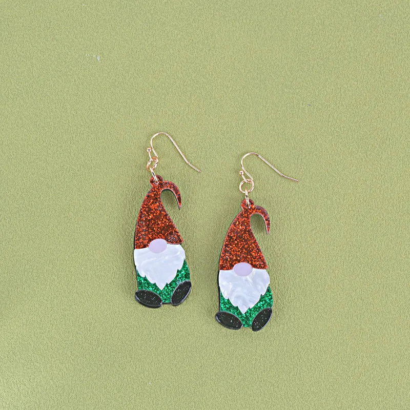 Acrylic Santa Claus cartoon earrings in red and green hat styles