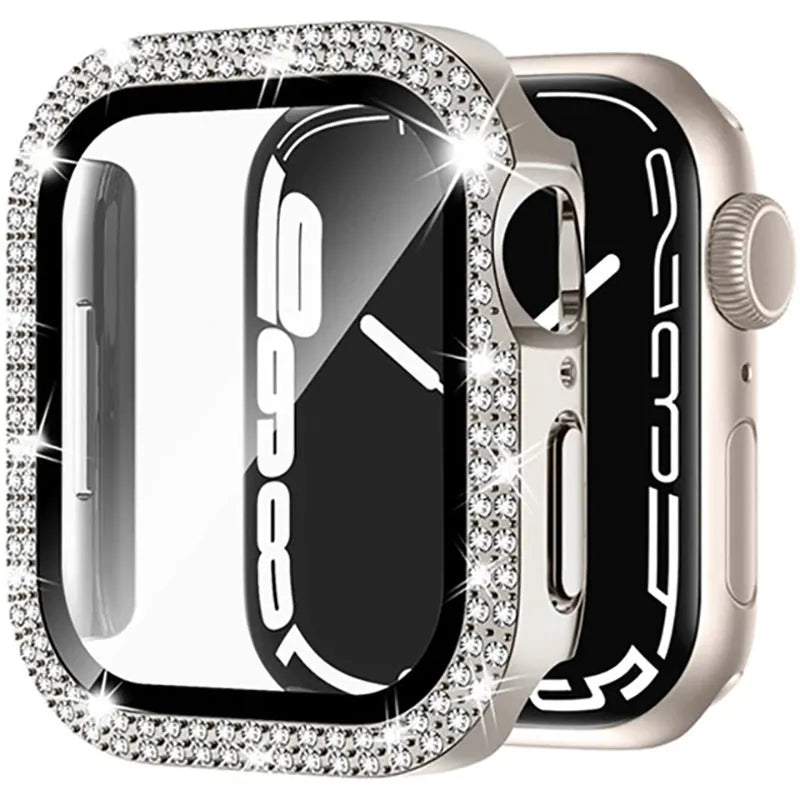 Apple Watch case with Double Diamond glass and privacy screen in rose gold colour for a 44mm model.