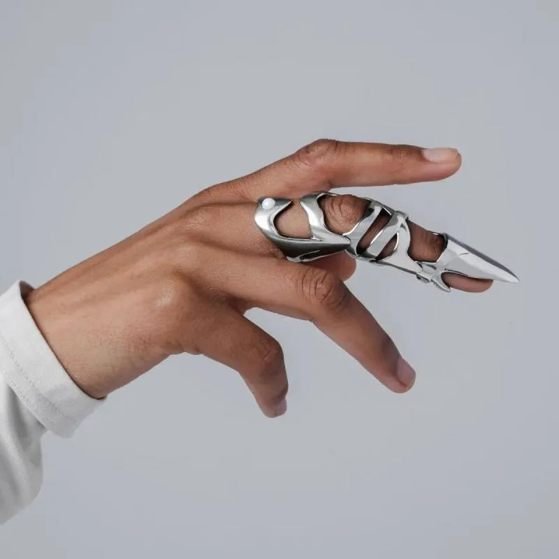 Silver punk armour finger cover ring made from metal alloy