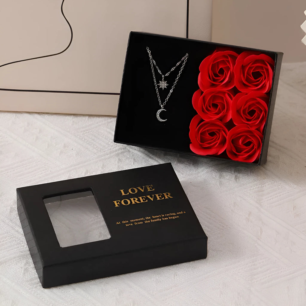 Korean style soap flower gift box set with handbag in red, pink or black colour options