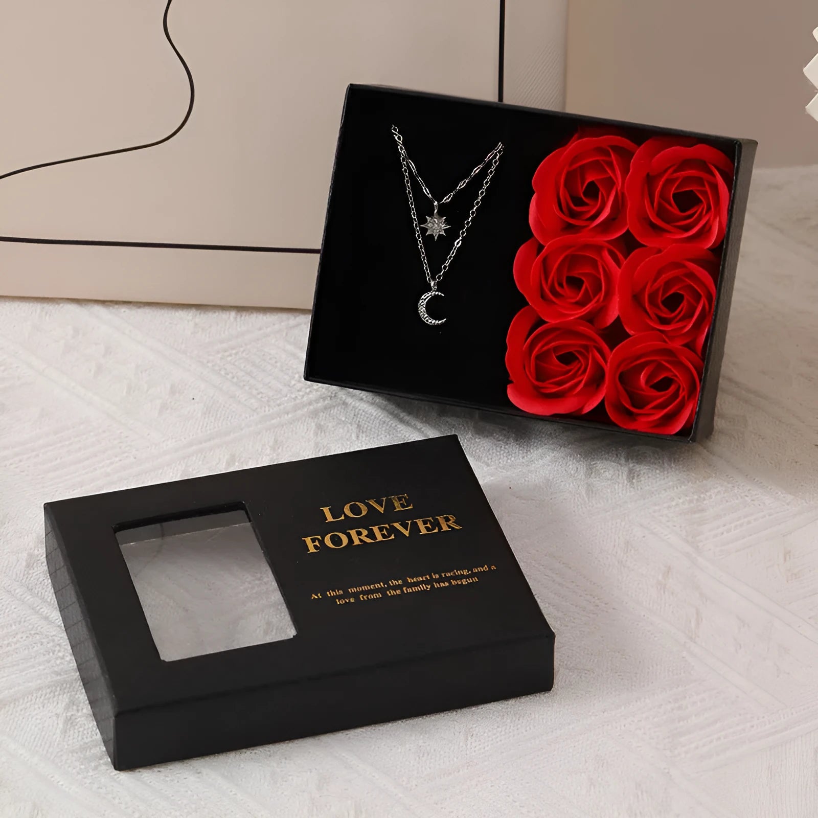 Korean style soap flower gift box set with handbag in red, pink or black colour options
