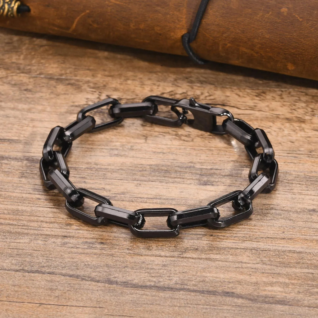 Men's titanium steel square chain bracelet in electroplated black gold retro or steel colours