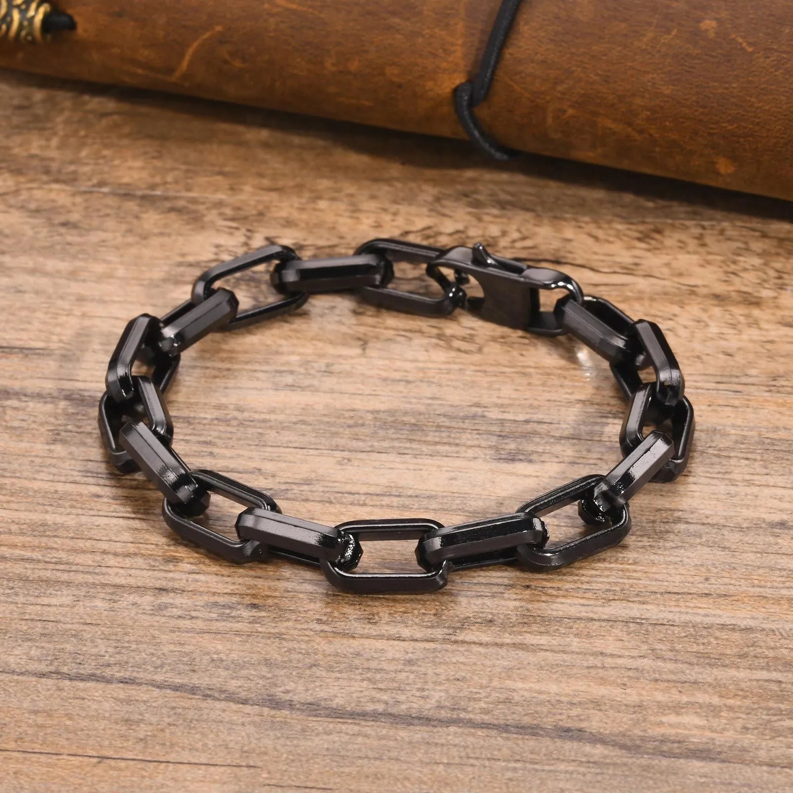Men's titanium steel square chain bracelet in electroplated black gold retro or steel colours