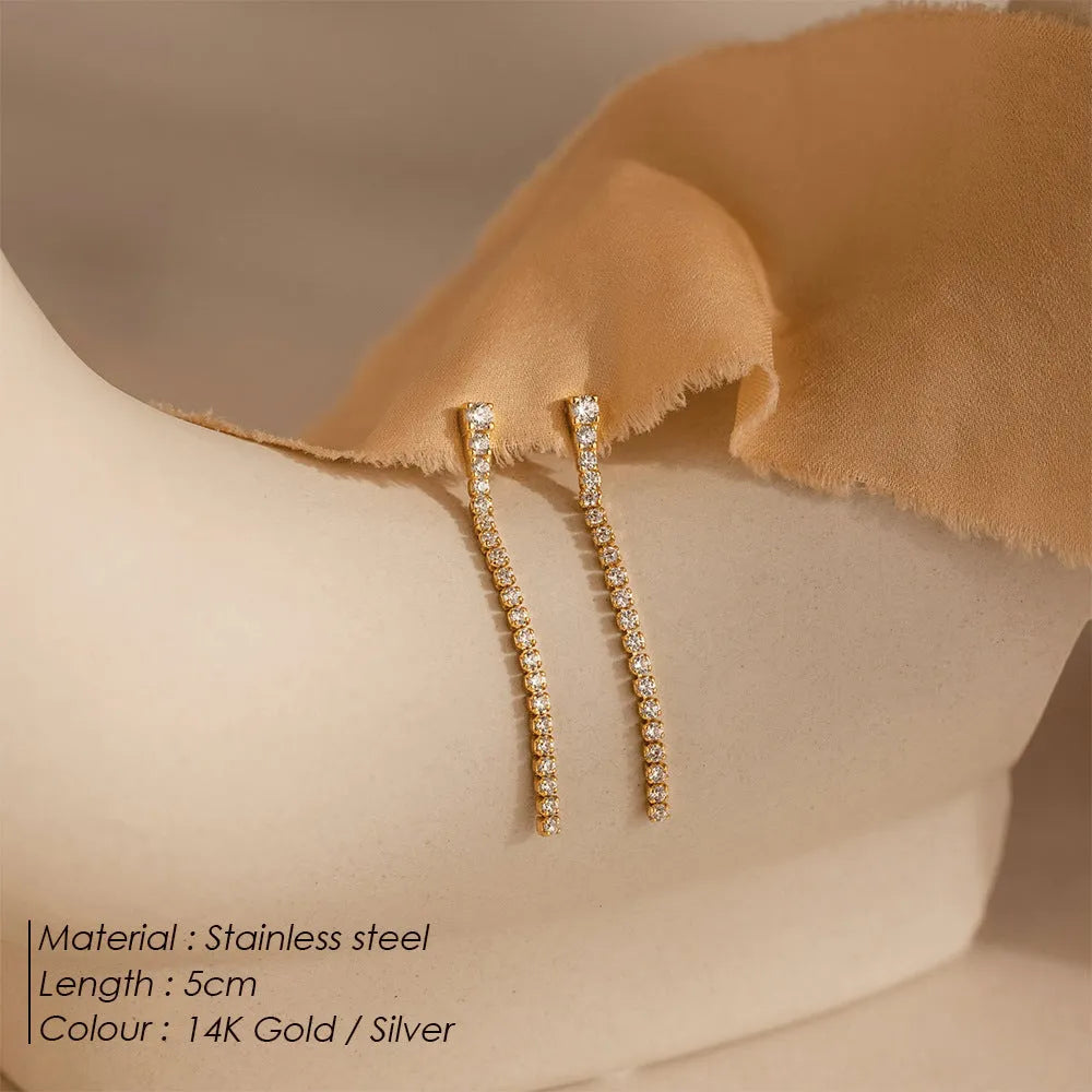 Women's stainless steel zircon earrings with geometry lines design in gold colour