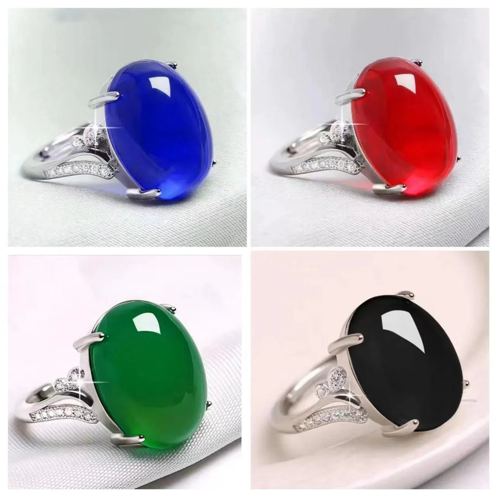 Adjustable geometric alloy ring in ethnic style with natural sapphire appearance