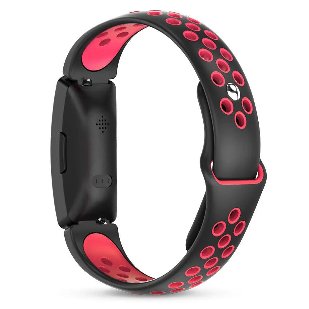 Two-colour breathable hole silicone watch strap in black and grey, large size