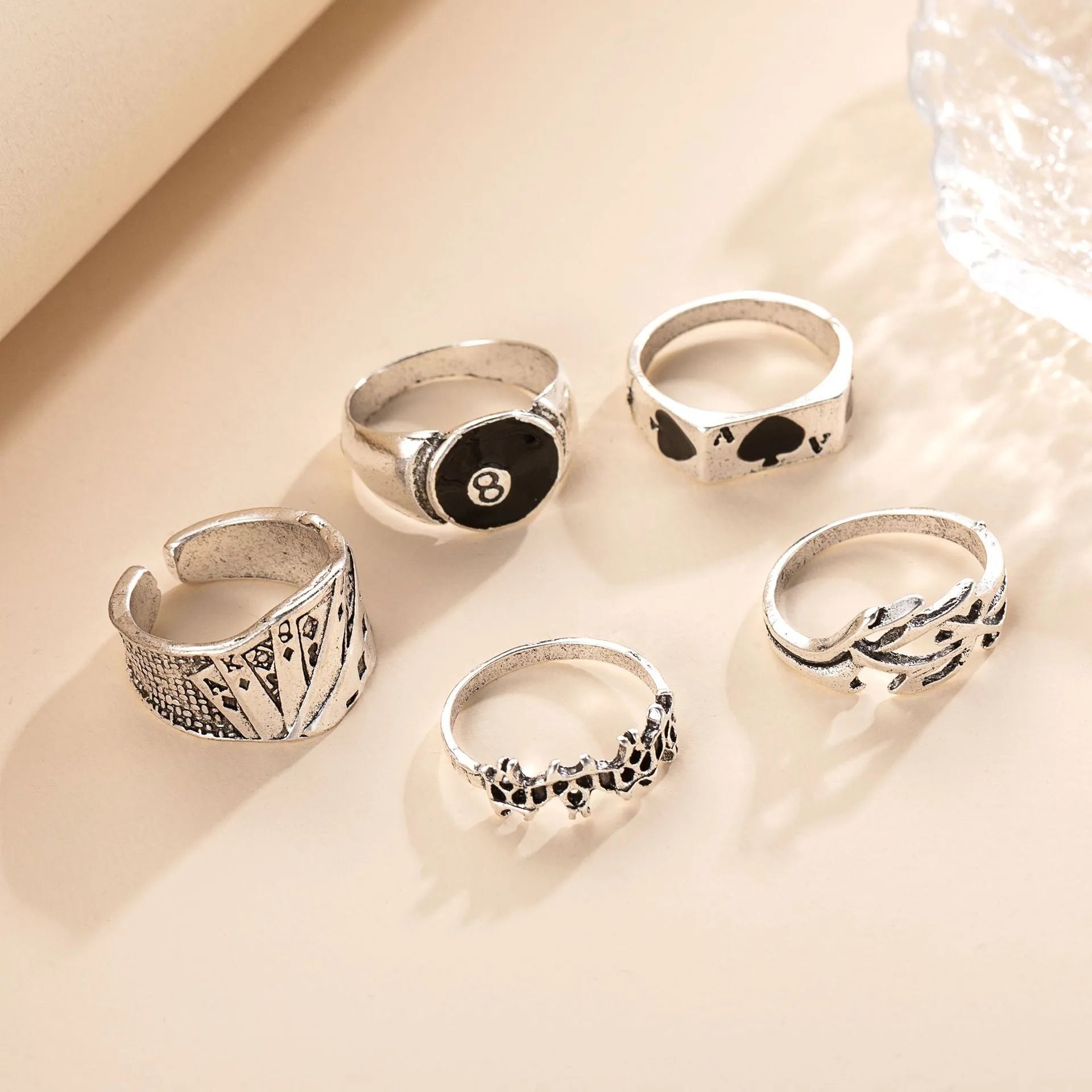 Black alloy poker spade ring with adjustable sizing for women
