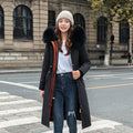 Women's long cotton-padded fleece trench coat in six colours with 100cm length