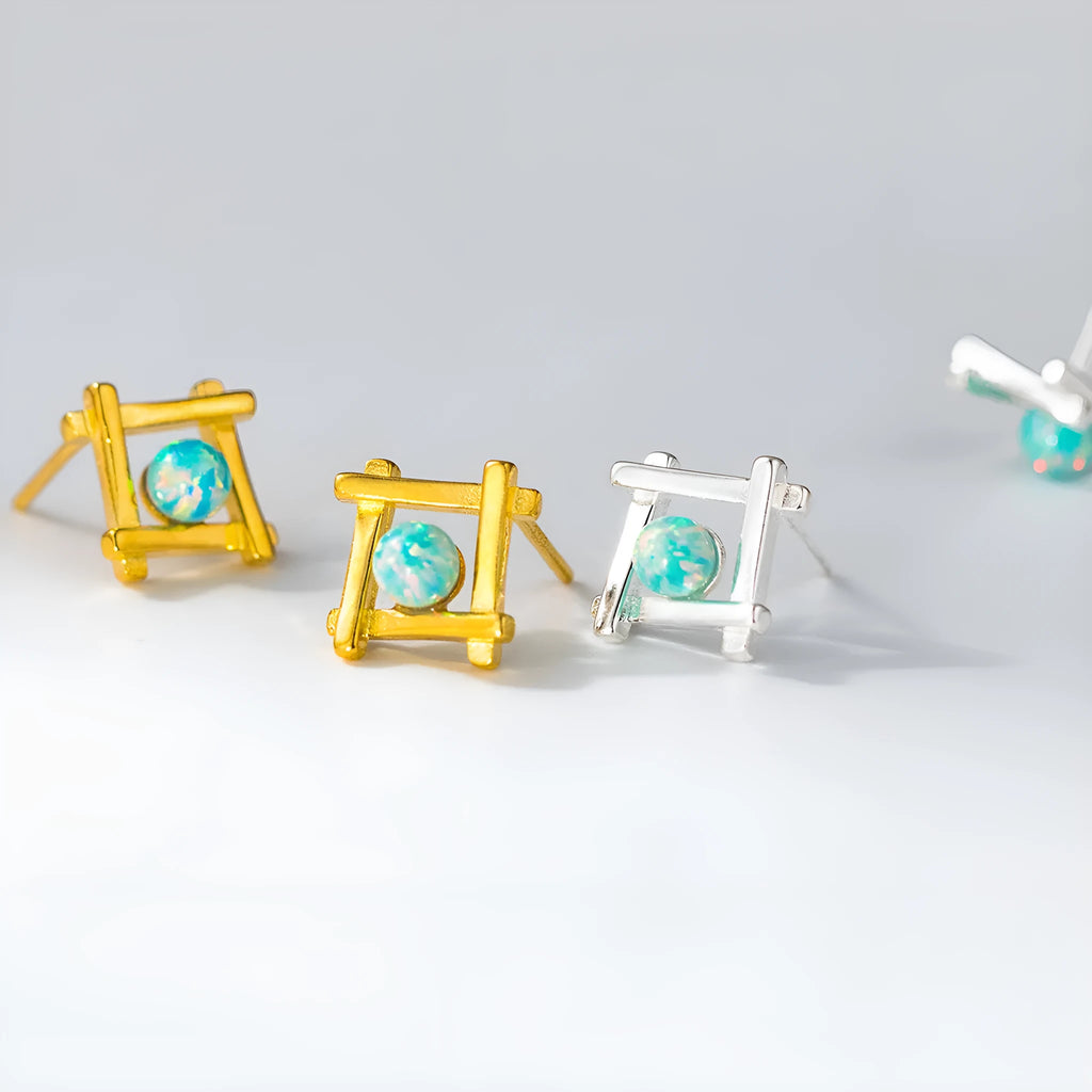 Women's geometric cross quadrangle stud earrings in sterling silver with gold or silver finish