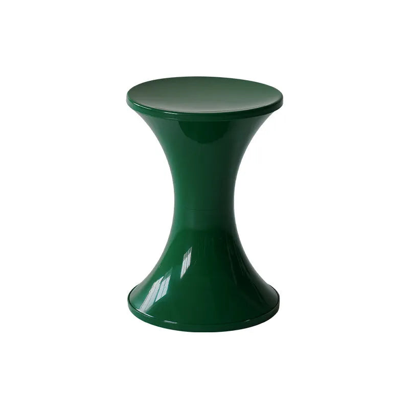 Hourglass-shaped plastic shoe changing stool in a choice of five colours: black, green, red, white, brown.