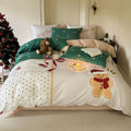 Christmas cartoon printed bedding set with super soft washed cotton material showing Gingerbread Man pattern