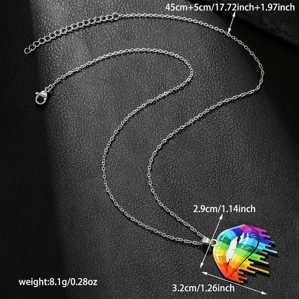Stainless steel necklace and matching bracelet set with colour printing for women