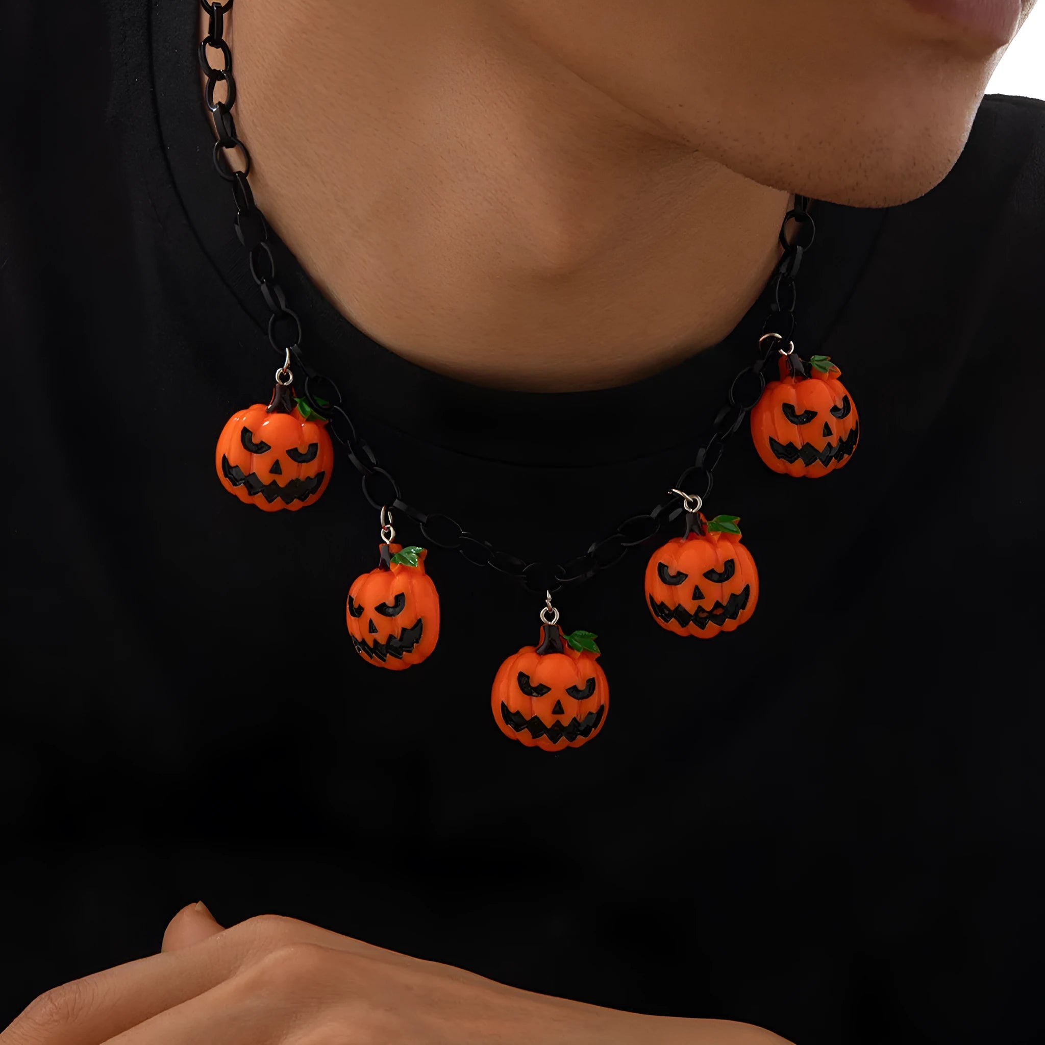 Halloween ghost pumpkin necklace with acrylic cartoon character pendant on plastic chain
