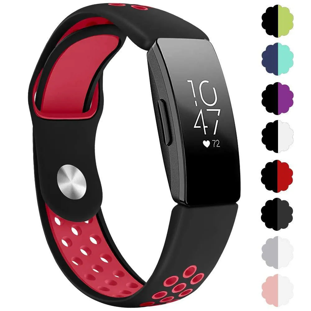 Two-colour breathable hole silicone watch strap in black and grey, large size
