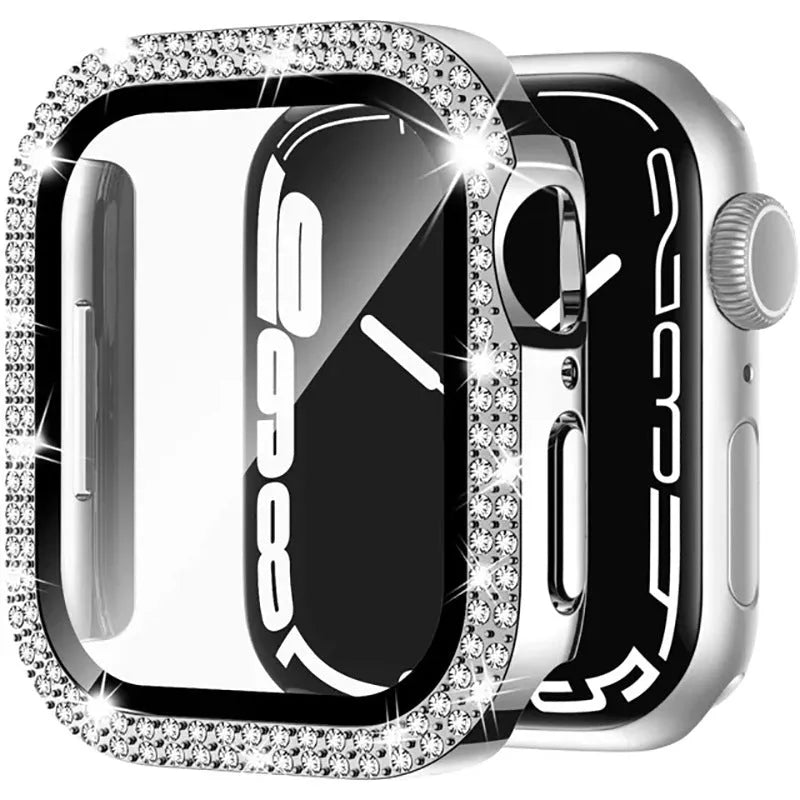 Apple Watch case with Double Diamond glass and privacy screen in rose gold colour for a 44mm model.