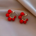 Red bell charm drop earrings for women with alloy construction