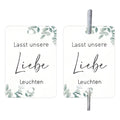 White card decorative labels with fireworks design for wedding and baptism celebration table settings