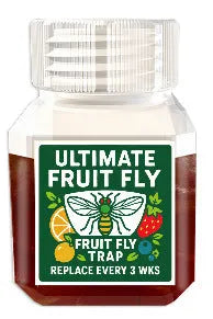 Bottle of SK003 fruit fly bait liquid for use in pest traps.