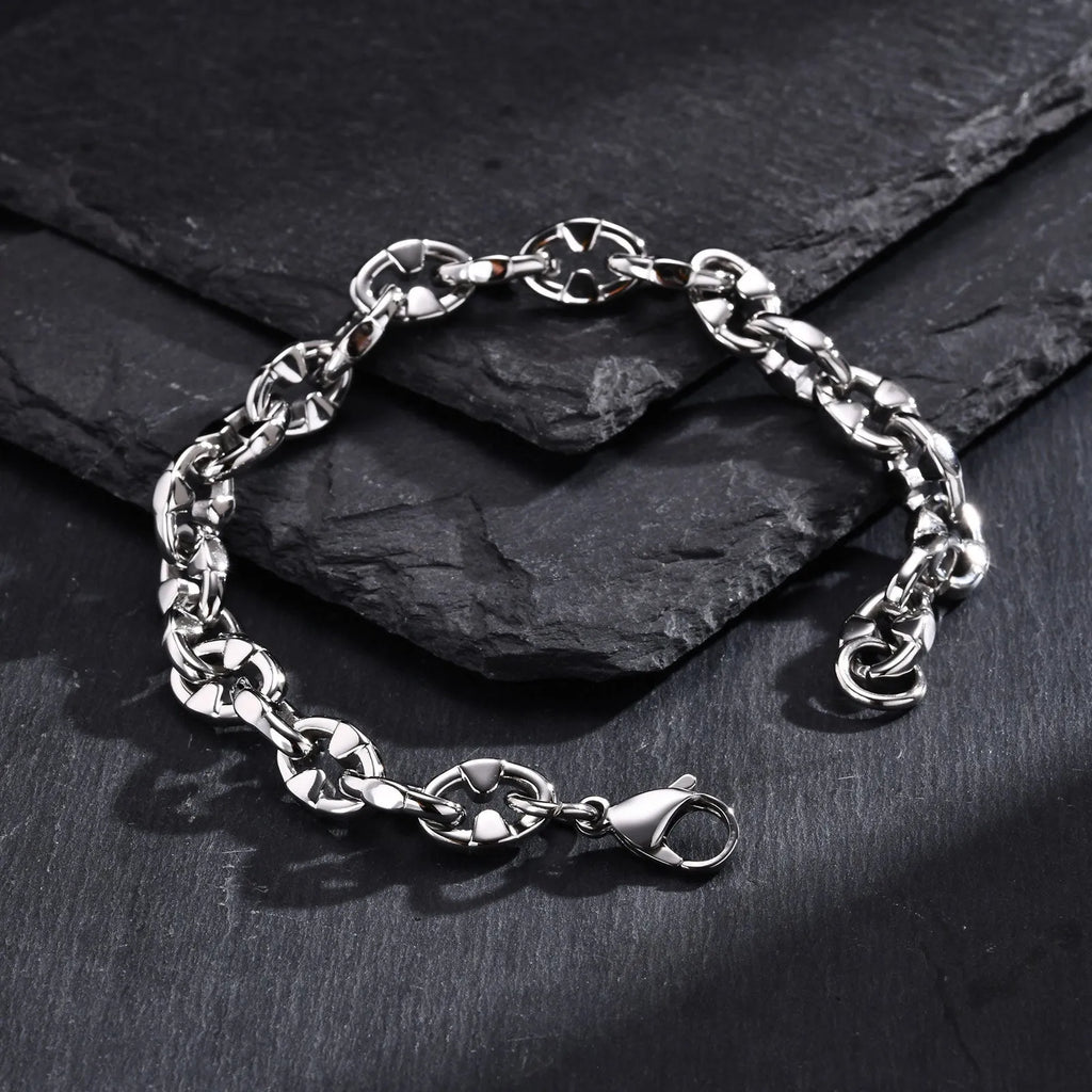 Stainless steel handmade thick geometric chain bracelet in steel colour for men's hip hop fashion
