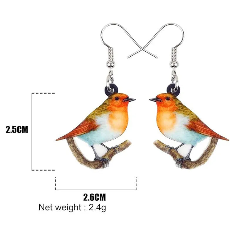 Acrylic Blue Titmouse animal modelling geometric pendant earrings with printed snake elements